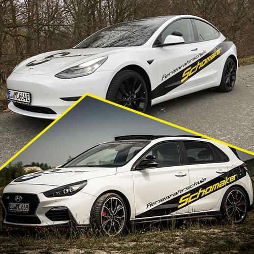 Tesla Model 3 und Hyundai i30 N der Fahrschule — Automatik und Schaltwagen für die Ausbildung B197